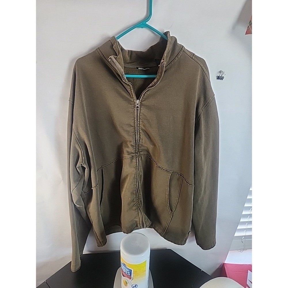 REI Men's Olive Green Long Sleeve Sweater Full Zip Outdoor Hiking Size XL